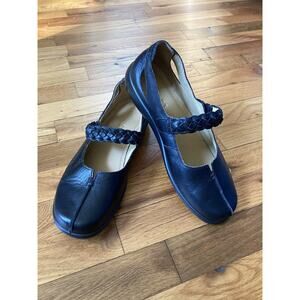 Hotter SHAKE Mary Jane Flats Womens Size 10 Black Leather Woven Strap England